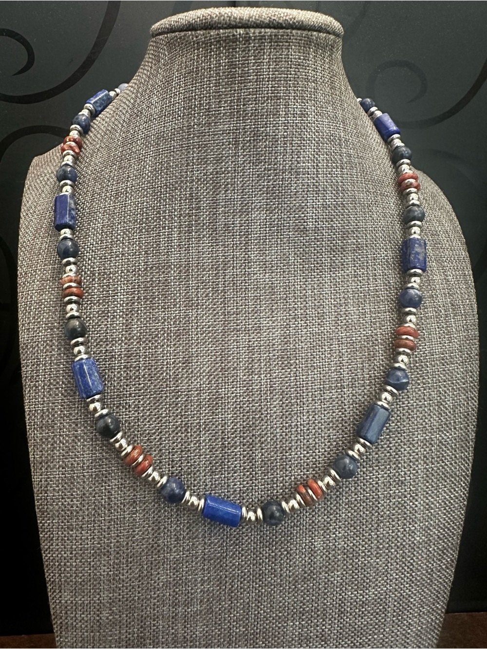 Blue Lapis Lazuli and Brown Jasper Necklace - Stylish Semi-Precious Design